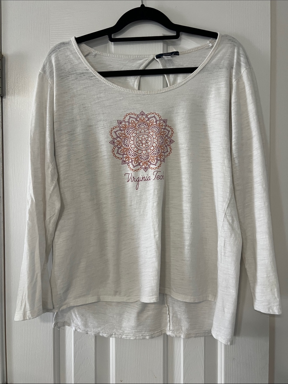 Virginia Tech - MV Sport White Long-Sleeve Scoop Neck Top with Maroon Mandala